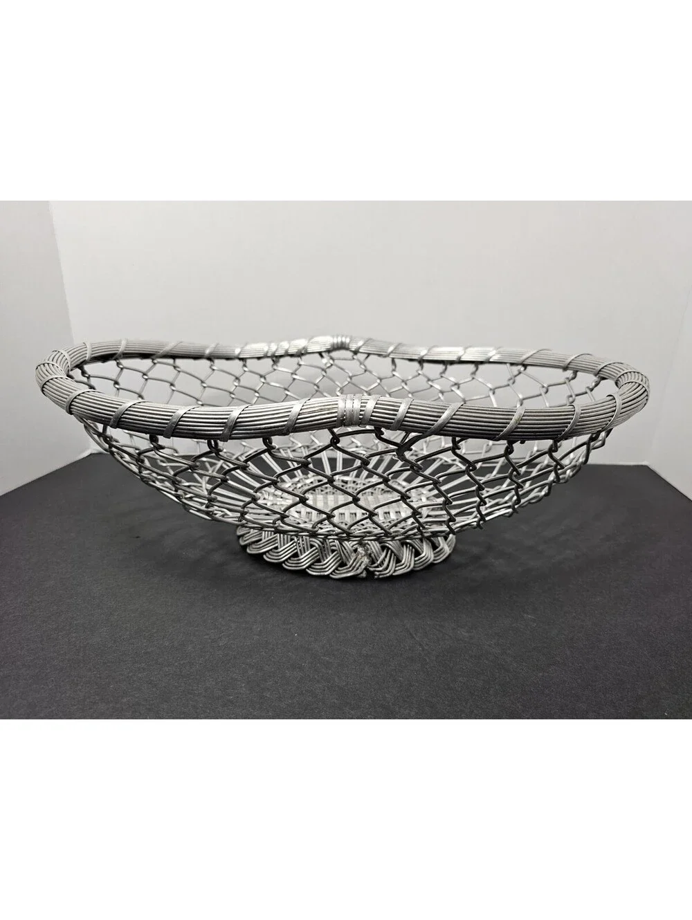 IHI Woven Wire Mesh Decorative Basket Bowl Silver Made in India